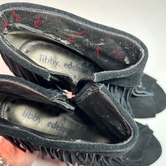 Libby Edelman Women's Bellamy Black Suede Fringe Boho Peep-toe Booties Size 8.5 - Picture 14 of 14
